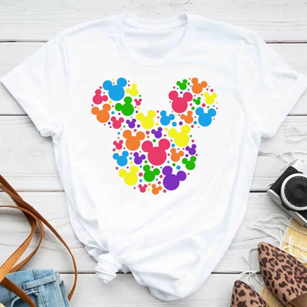 Disney 100% Cotton T-shirt Mickey Mouse Tee Cartoon Pattern Women Round Neck Casual Fashion Top Short Sleeve Free ShippingL Gao Jinjia LED