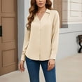 thumbnail image 5 of BXINGOHAI Women's Blouse Satin Silk Shirts Button Down Shirts Casual Loose Long Sleeve Office Work Tunic Tops Beige XL, 5 of 7