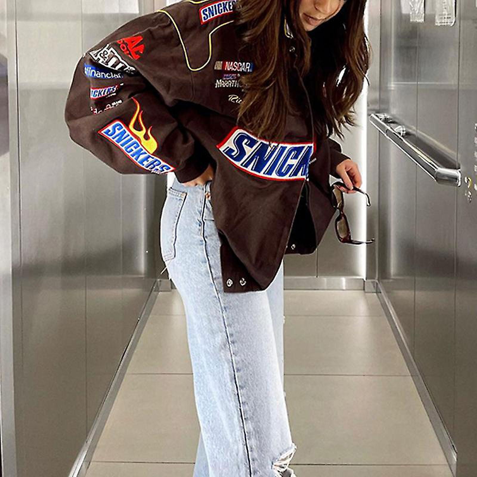 Y2K Racing Jacket Vintage Bomber Jacket Streetwear Oversized Jacket 2022 Fashion Jacket Racing Jacket Women Racing GET IT 2XL G Need Walmart
