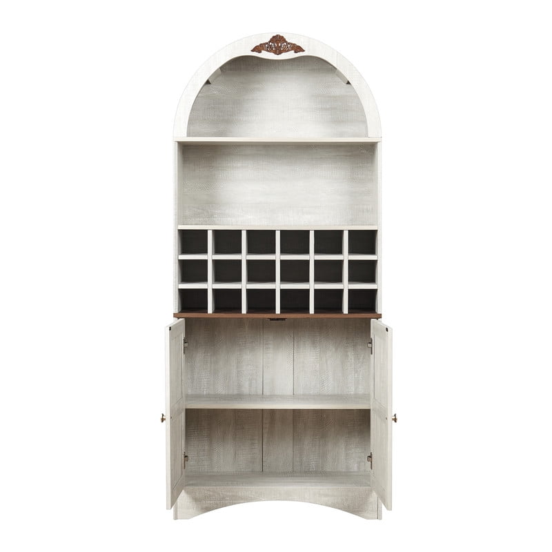 Arched Bar Wine Storage Liquor Cabinet with Removable Wine Grid, Freestanding Bookcase with Adjustable Shelves