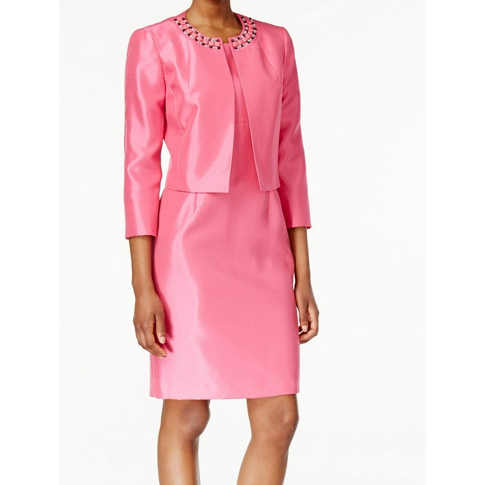 Kasper Kasper NEW Pink Women Size 16 Sheath Embellished Front Jacket Dress Set