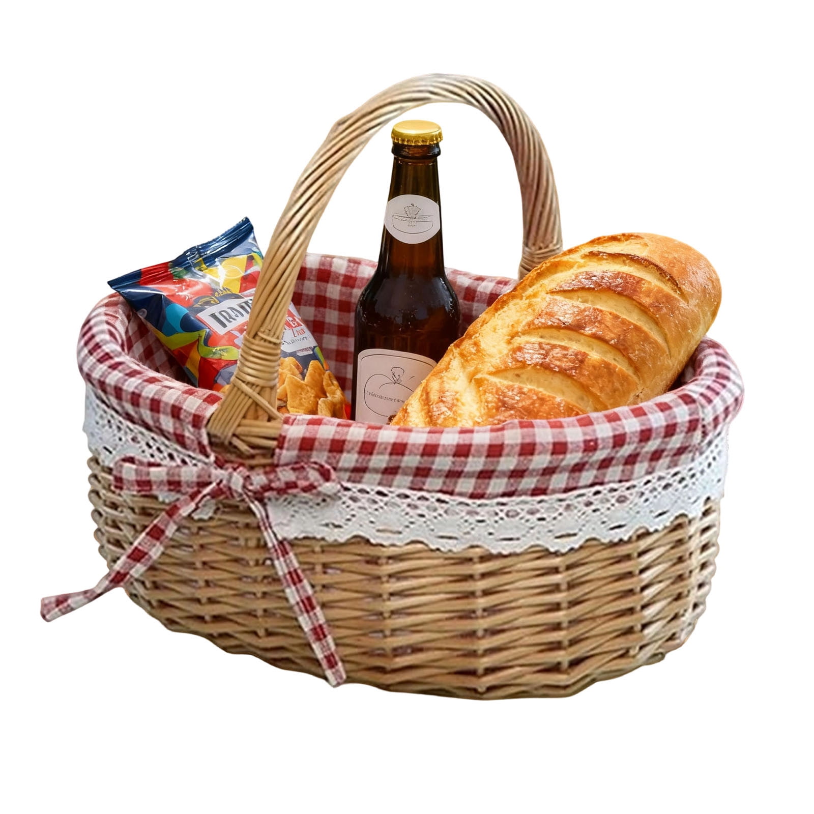 Wicker Storage Basket under $5! Cagogo Wicker Woven Storage Basket with Handle, Linen Lined Bread and Fruit Basket, Versatile Picnic Basket for Home, Party, Gardening, Organizer for Kitchen, Decor