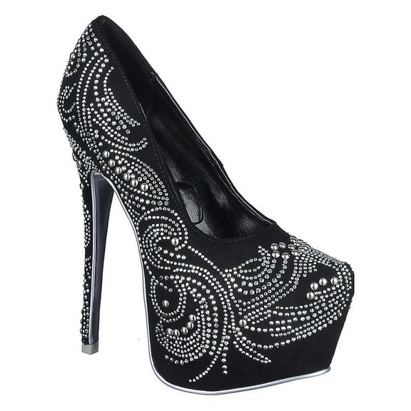 Studded Velvet Almond Toe Platform Stiletto Heel Pumps