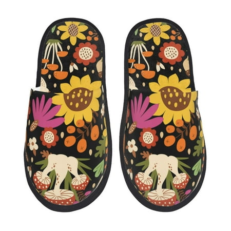 Balery Sunflowers Mushrooms Slient Indoor Furry Fleece Comfort House Shoes Soft Non-Slip Home Shoes Cotton slippers House Slippers-- Large