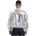 thumbnail image 4 of TiaoBug Men's Metallic Shiny Bomber Jacket Long Sleeve Button Down Shirts 70s Disco Costume Silver L, 4 of 7