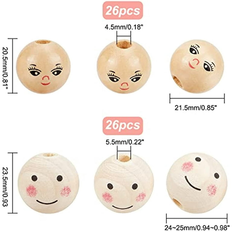 Wooden Beads For Crafts Round Wooden Smile Face Beads Polished
