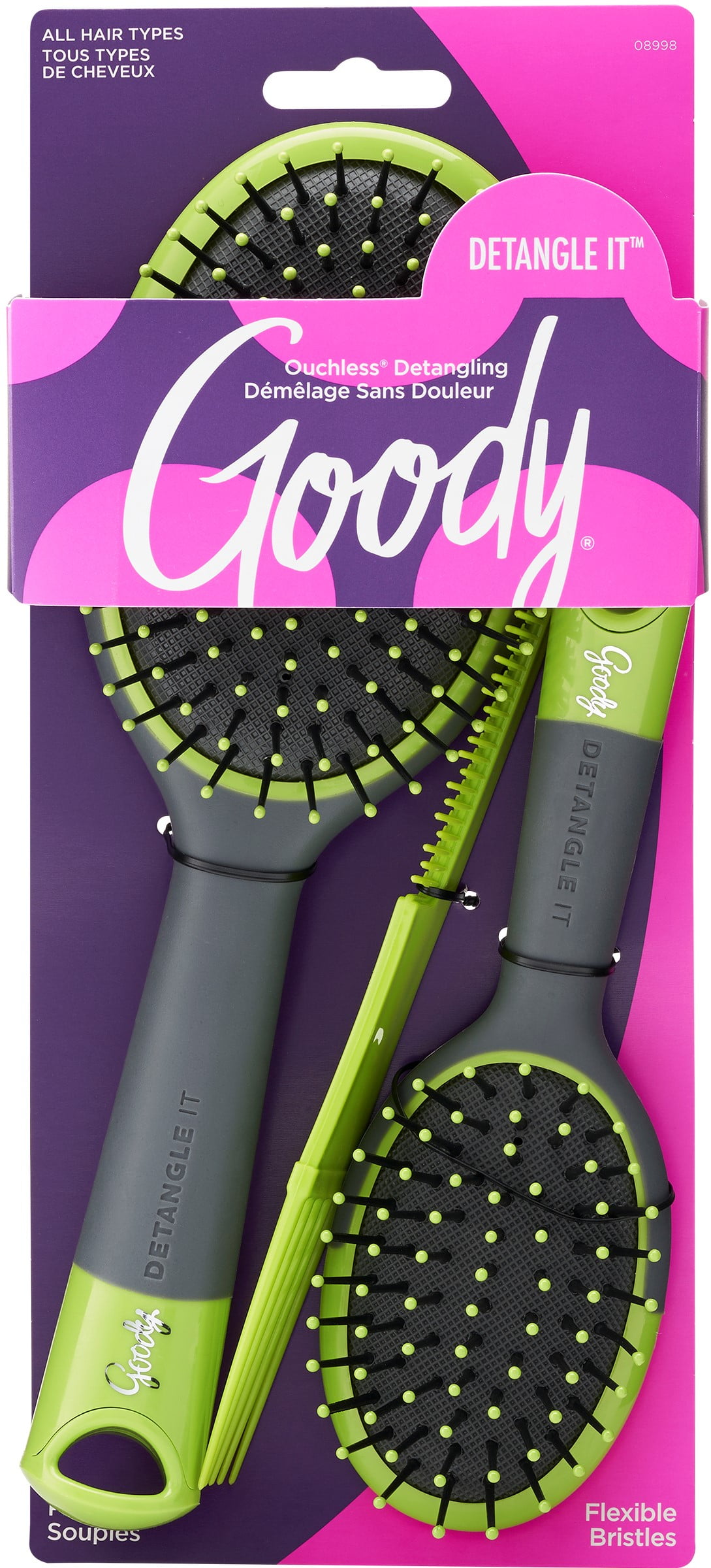 Goody Detangle It Oval Cushion Hair Brush and Comb Combo 3 Piece