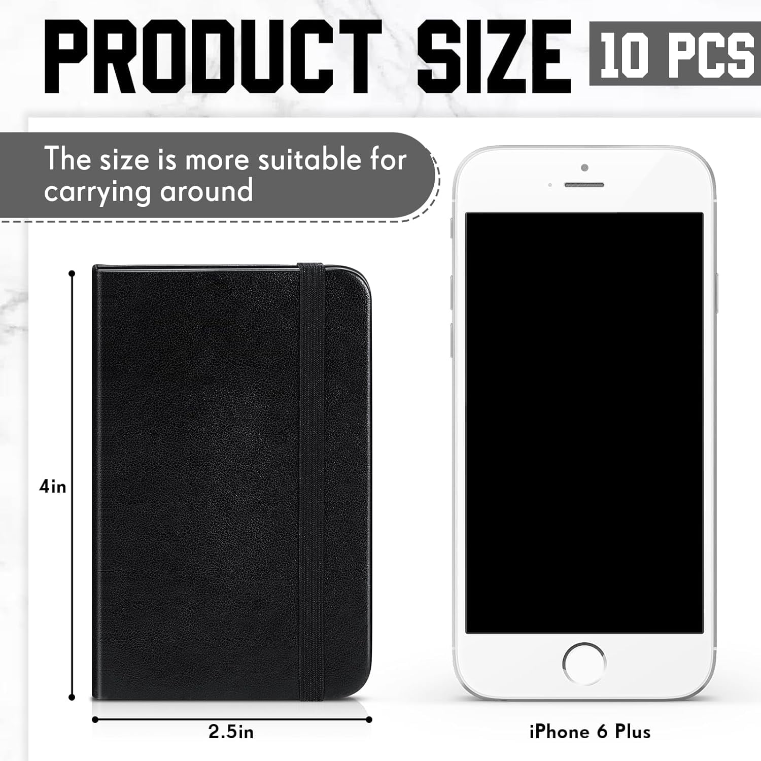 10 Pcs Hardcover Leather Pocket Notebook 4 x 2.5 Inch Small Notebook 50 Sheets Hardcover Mini Notepad Tiny Lined Journal Notebook for Office Home School Writing Supplies (Black)