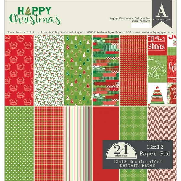 Authentique DoubleSided Cardstock Pad 12"X12" 24/PkgHappy Christmas