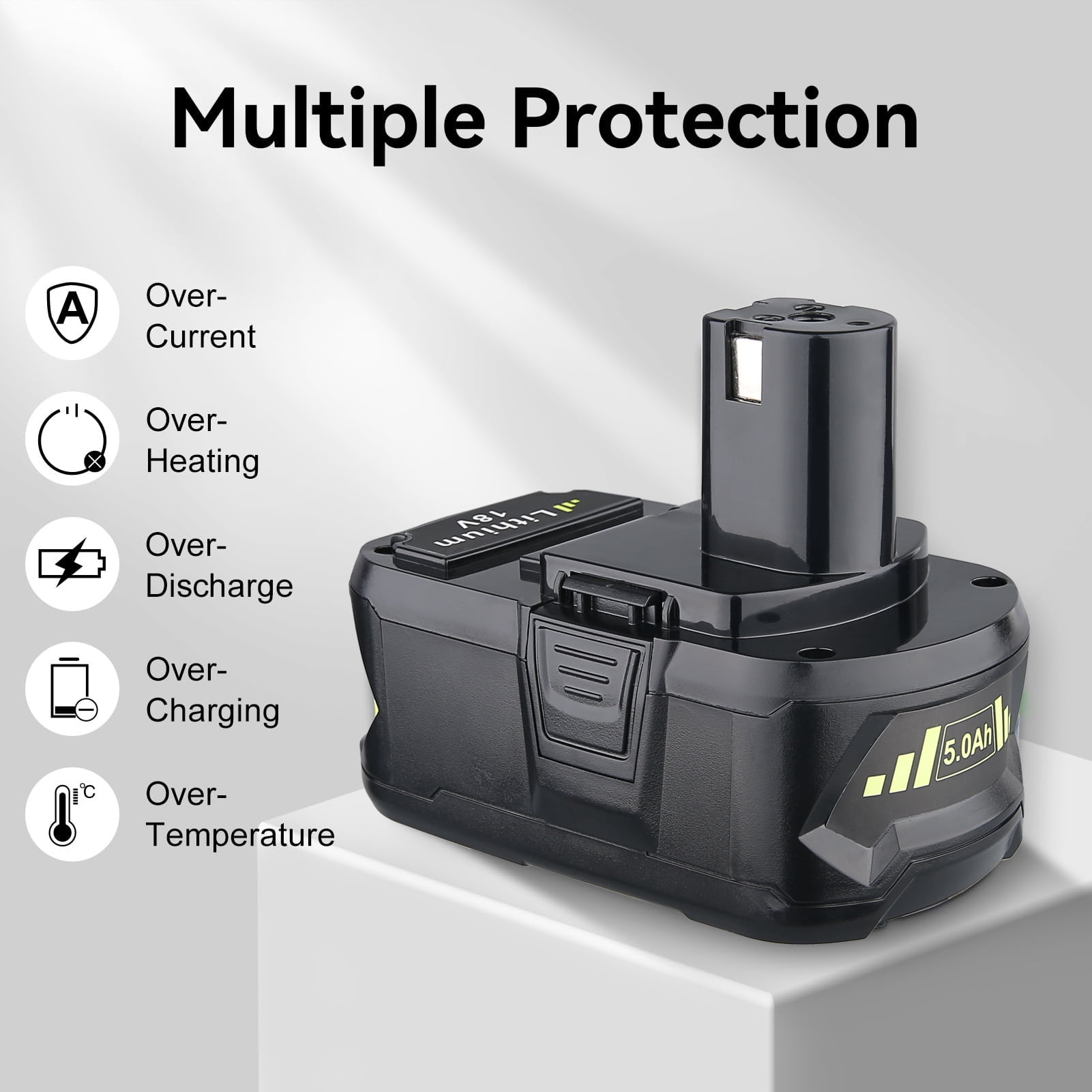 2packs 5.0Ah 18V P108 Li-on Battery Replacement for Ryobi 18V Lithium Battery P102 P103 P105 P107 P108 P109 Compatible with Ryobi 18Volt Cordless Power Tools