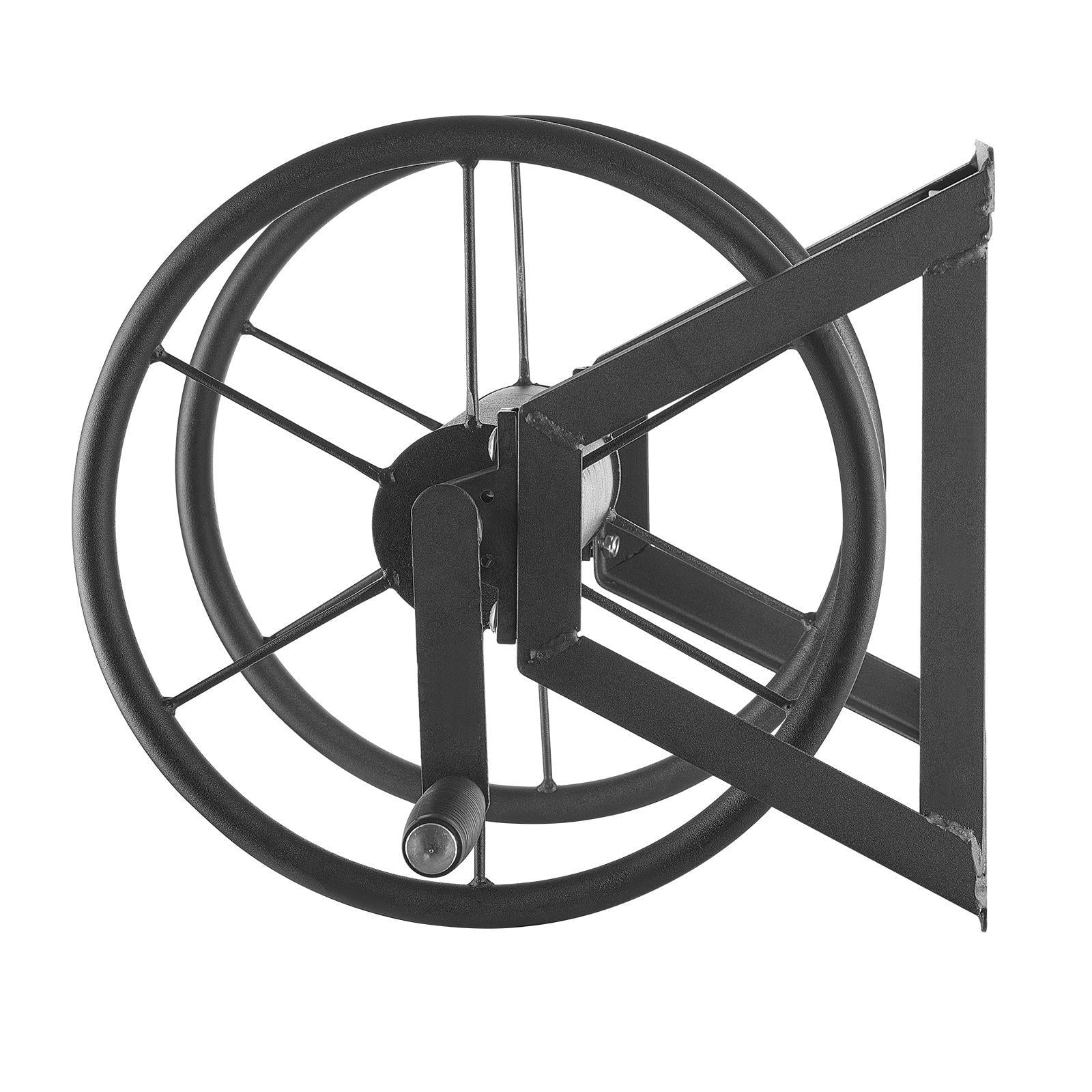 Wall Mounted Garden Hose Reel Heavy Duty Steel 200 ft 5/8 Inch Manual Water Hose Winder with Brass Fitting 5ft Leader Hose for Yard Lawn Garage Space Saving