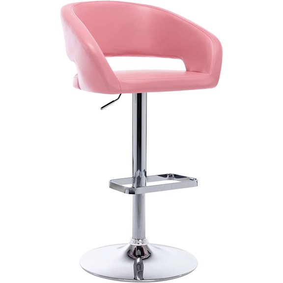 Furniture Direct Adjustable Bar Stool with Hollow Back and Arms, Modern PU Leather Swivel Barstool, Airlift Counter Height Bar Chair for Kitchen Dining Room (Pink)
