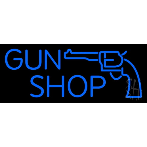 Blue Gun Shop LED Neon Sign 10 x 24 - inches, Black Square Cut Acrylic Backing, with Dimmer - Bright and Premium built indoor LED Neon Sign for Defence Force.