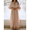 thumbnail image 2 of xiaxaixu Robe Longue pour Femme, Robe à Manches 3/4 Col en V à Fleurs Ample d'Été Décontractée Évasée, 2 of 9