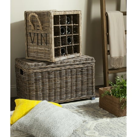 SAFAVIEH Aziza 16 Bottle Wicker Wine Rack Grey