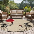 thumbnail image 5 of Crane Round Area Rugs Collection 8', Black White Ink Wash Red Moon Botanical Farmhouse Non Slip Indoor Circular Throw Runner Rug Floor Mat Carpet for Living Room Dining Table Bedroom Nursery, 5 of 9