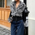 thumbnail image 2 of Sorvello Women's Faux Fur Collared Zip Up Jacket Fall Clothes Slim Fit Winter Coats Dark Gray L, 2 of 5