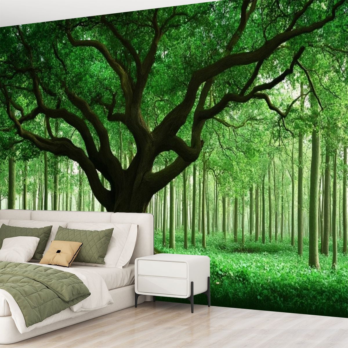 Peel and Stick Wallpaper Tree Lake Green Forest Living Room Bedroom Office Trees Branches Modern Art Wall Mural Decor Self Adhesive and Removable 69in x 98in