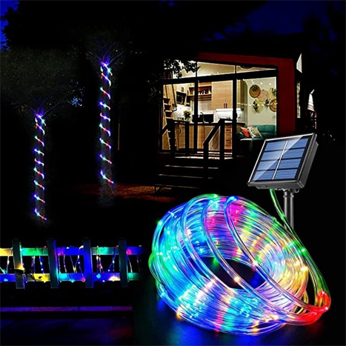 Solar Rope Lights, LED Solar String Lights, Solar Lights Rope Waterproof Tube Lights with Solar Panel for Outdoor Indoor Home Decoration Garden Patio Parties, 72 Feet 200 LED 8 Modes, 2Pack