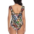 thumbnail image 5 of Goofa Beer Caps Print Women's Ruffled One Piece Swimsuit V Neck, 5 of 7