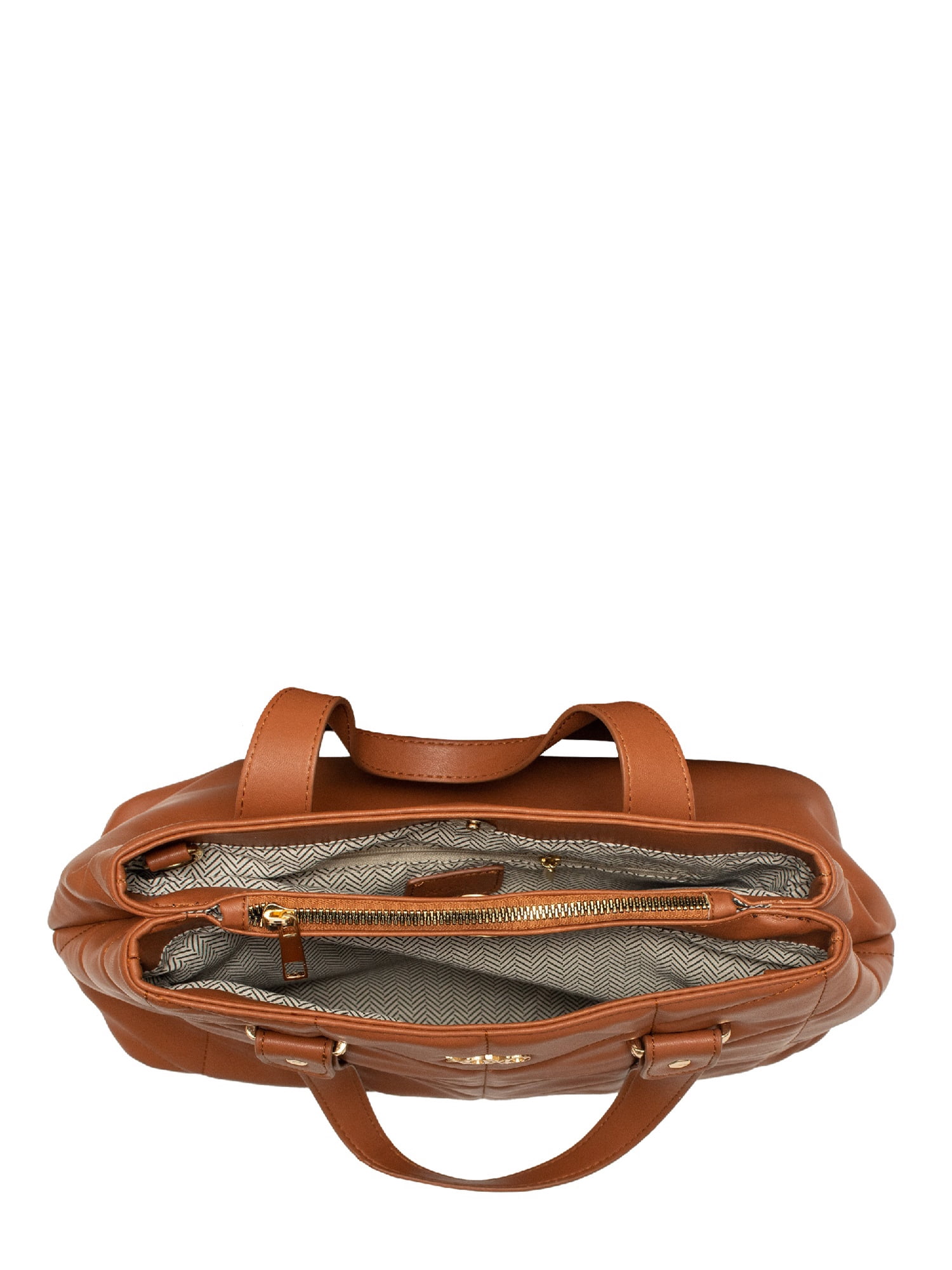 XOXO Women’s Cognac Chevron Vegan Leather Quilt Everyday Satchel Bag withAdjustable Strap