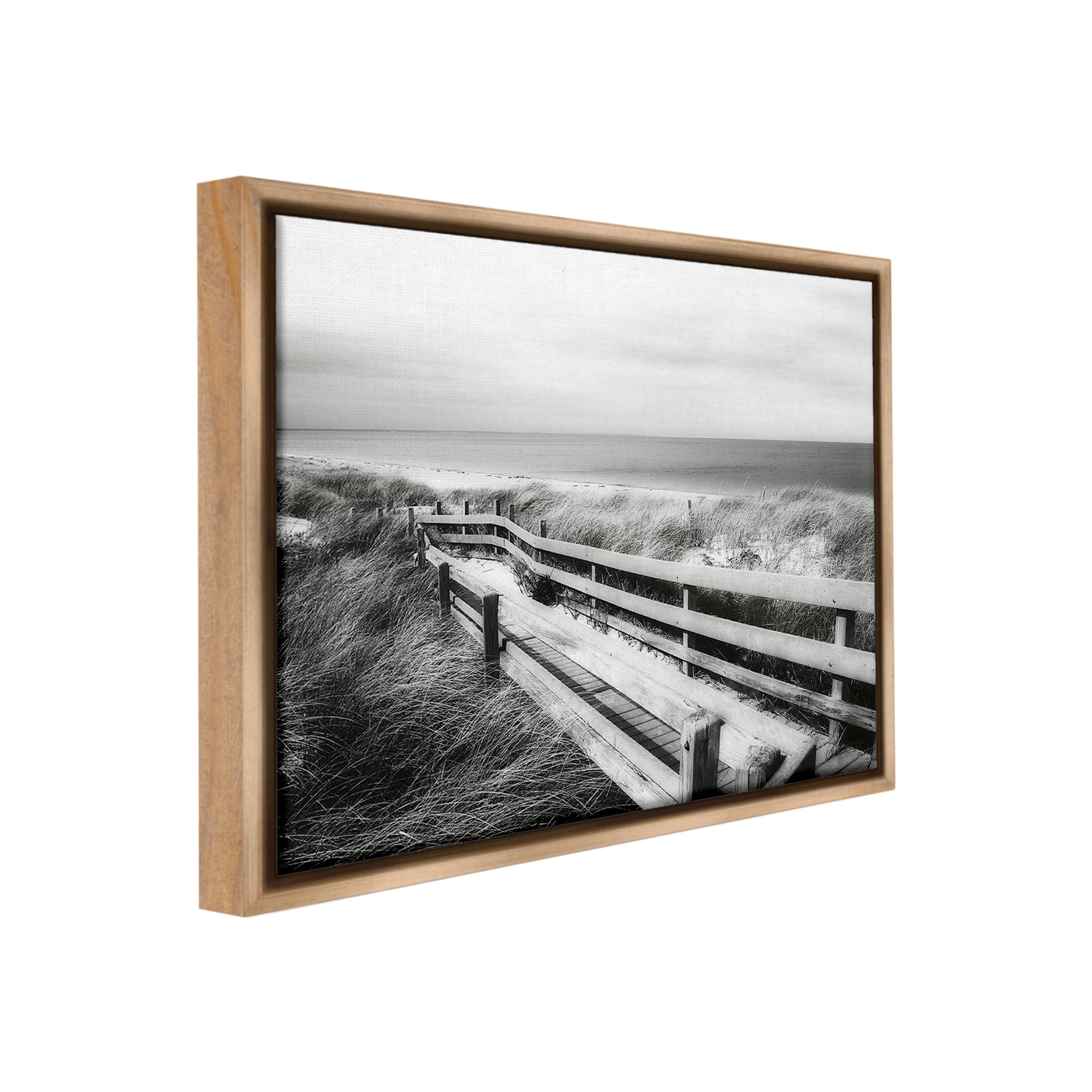 Stupell Industries Coastal Boardwalk Landscape Landscape Photography Brown Floater Framed Canvas Art Print Wall Art, 31 x 25
