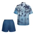 thumbnail image 5 of FKEKYI Gradient Blue Palm Tree Print Women Summer Short Set 2 Piece Set Beach Sets Open Front Top & Shorts with Elastic Waist Ladies Beachwear Resort Wear for Travel, XL, 5 of 7