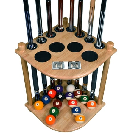 Cue Rack Only - 8 Pool Billiard Stick & Ball Floor Stand With Scorer Natural Finish
