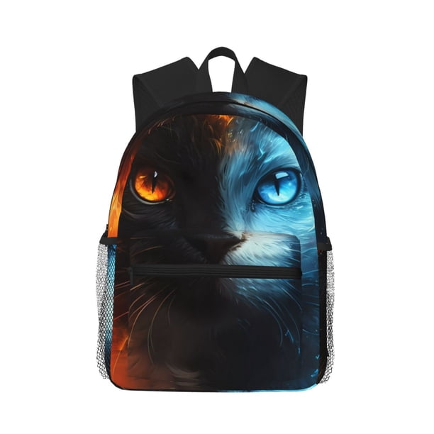Easygdp Red And Blue Fire Cat Mochila Casual para Portátil, Mochila para Escuela, Viajes, Negocios