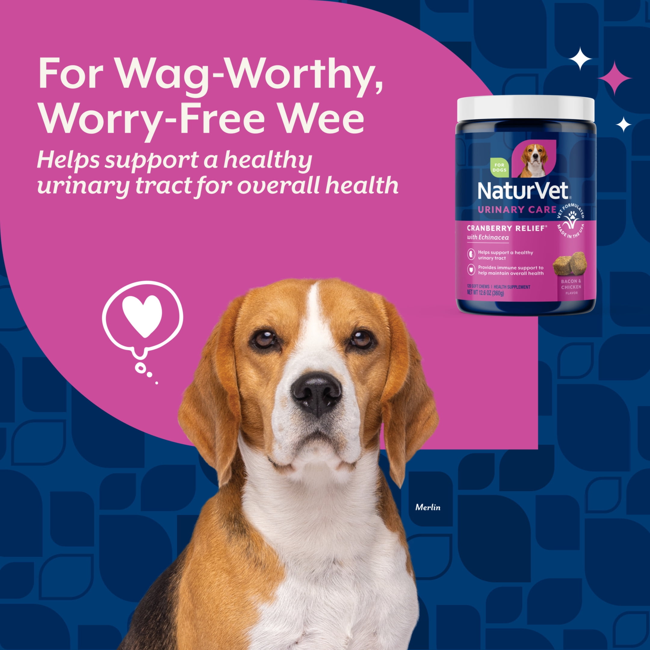 NaturVet Cranberry Relief Urinary Care Supplements for Dogs, Bacon & Chicken Flavor, 120 Count