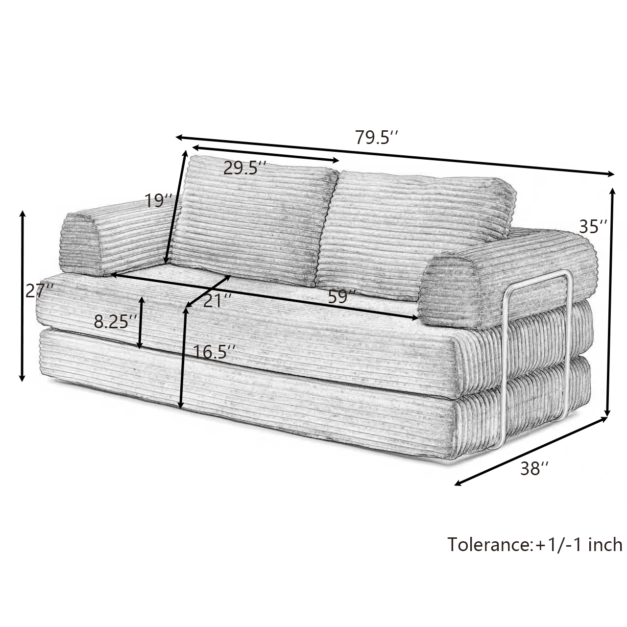 79.5" Convertible Sofa Bed,Folding Sleeper Sofa Couch Bed with Fixed-Shape Frame,Corduroy Fold Out Sleeper Loveseat for Living Room,Bedroom,Apartment,Green