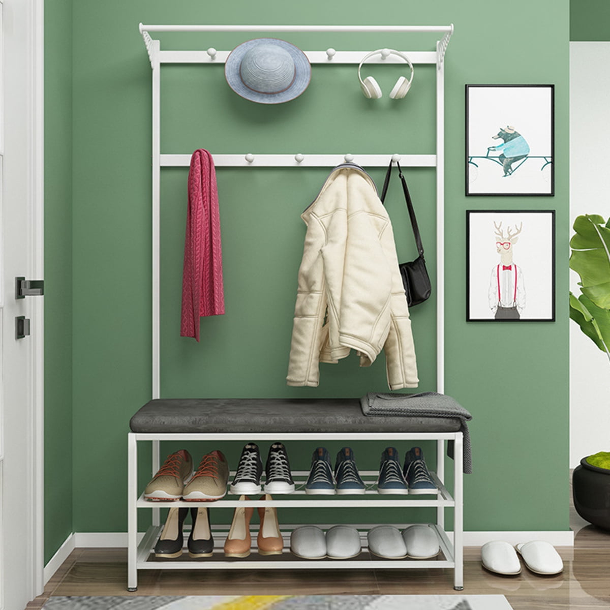 Entryway Storage Rack Hall Tree Bench Coat & Hat Racks Entryway Storage Rack Hall Tree Bench Coat & Hat Racks