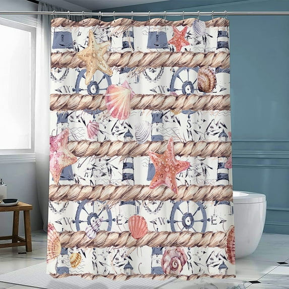 Sailing Starfish Rudder Rope Shower Curtain Bathroom Curtain Polyester 3D Digital Printing Shower Curtain