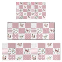 Pioneer Flower Floral Print Pattern Kitchen Rugs Sets Of 3,Kitchen Runner Rugs Non Skid Washable,Decorative Kitchen Floor Mats for Kitchen,Sink,Laundry,17"x30"  17"x47"   17"x59"
