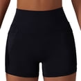 thumbnail image 1 of Pantalones cortos de yoga para mujer Medias deportivas de cintura alta Leggings de entrenamiento de secado rápido para mujer con bolsillos para correr Fitness Negro S, 1 of 6