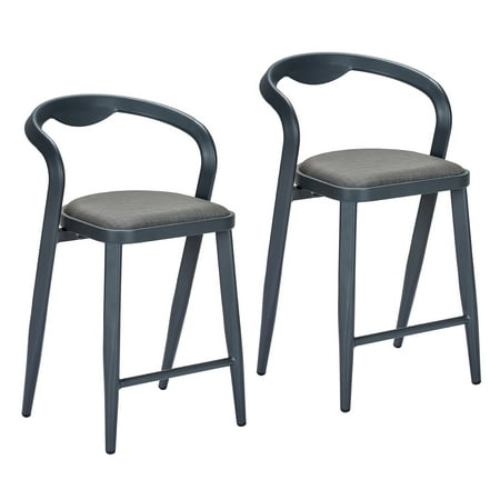 Oyang Outdoor Bar Stools Set of 2  Modern Counter Height Bar Stools Chairs with Backrest  Footrest and Embedded Cushions