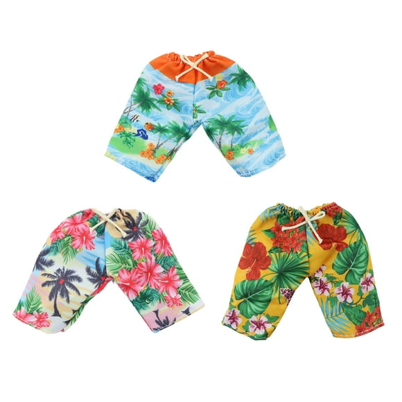 Men Doll Outfit Swimsuit Pants Print Shorts Summer Beach Swimwear Shoes Clothes for Barbie Doll for Ken Doll Accessories Kid Toy 3pcs pants A