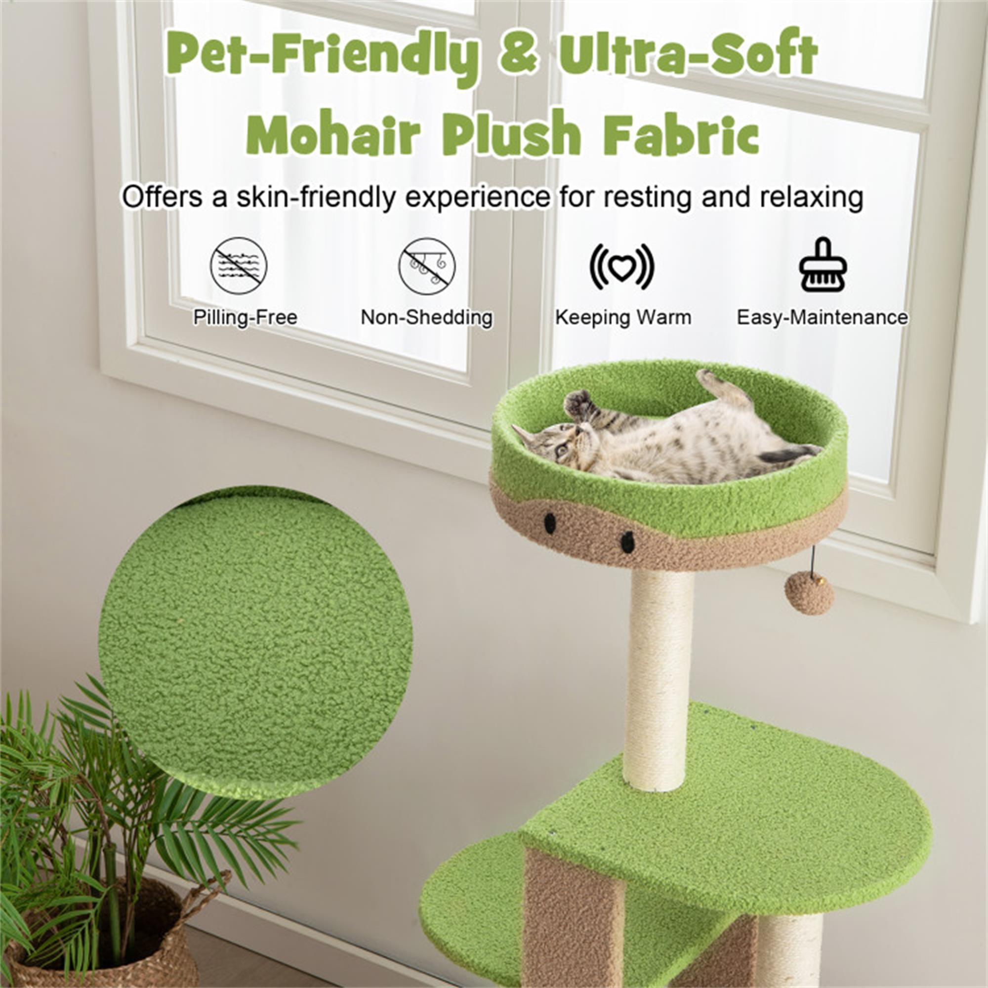 Kadyn 56" 5-Tier Cat Tree Tower for Indoor Cat Condo Sisal Scratching Posts with Jump Platform Cat Furniture Activity Center Play House, Green
