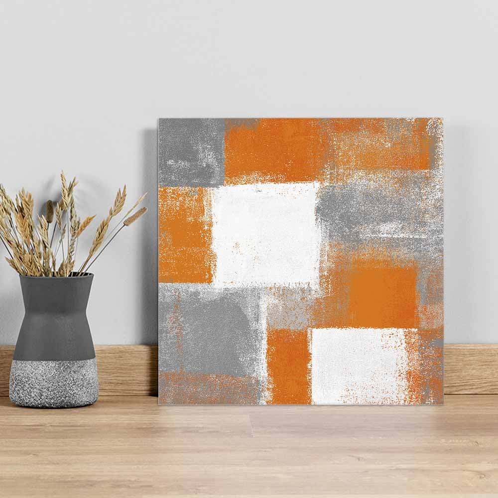 Orange Grey Abstract Art Canvas Wall Art, White Graffiti Retro Gradient Framed Wall Decor Modern Artwork Prints Painting for Living Room, Bedroom, Kitchen & Cafe Decor 16x16 Inch