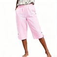 thumbnail image 5 of Cagogo Women Plus Size Capri Pants High Waisted Casual Elastic Waist Striped Cropped Pants with Pockets Beach Vacation Trousers Lounge Travel Summer Clothes, Pink S, 5 of 9
