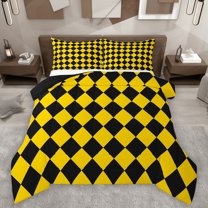 Homewish Rhombus Pattern Bedding Comforter Set,Modern Geometric Twin Comforter Sets,Yellow Black Buffalo Bedding Set For Boys Kids,Luxury Bedroom Decor Reversible,2pcs
