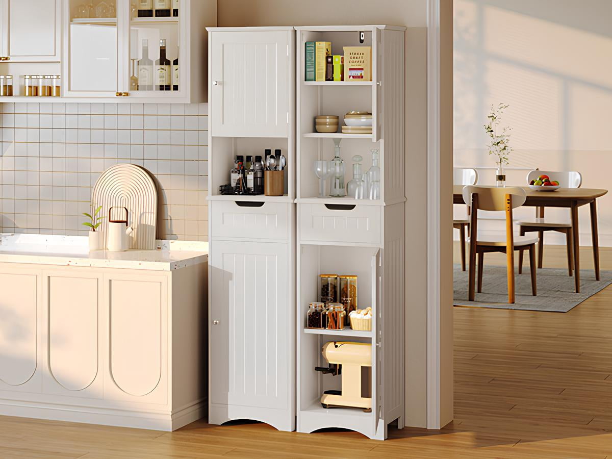 Asofer 67" Tall Bathroom Storage Cabinet, Modern Multipurpose Linen Tower for Bathroom, Living Room & Entryway, Adjustable Shelf, White