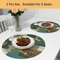 thumbnail image 5 of Teal Green Boho Round 13 Inch Placemats Set of 2, Color Block Geometric Modern HeatResistant Non Slip Place Mats for Dining Table, Wipeable Braided Kitchen Table Mats for Housewarming, 5 of 9