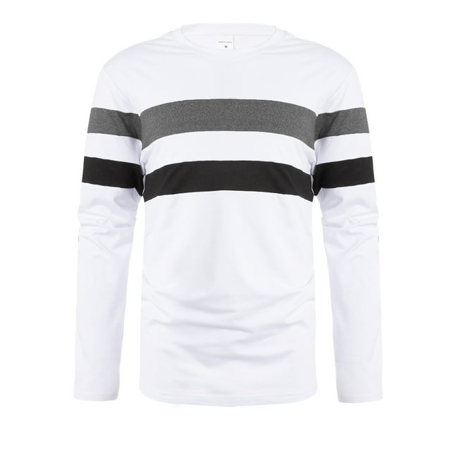 toraway T-Shirts Graphiques pour Hommes Automne et Hiver Col Rond Manches Longues Chemise à Blocs de Couleur T-Shirt à Manches Longues L
