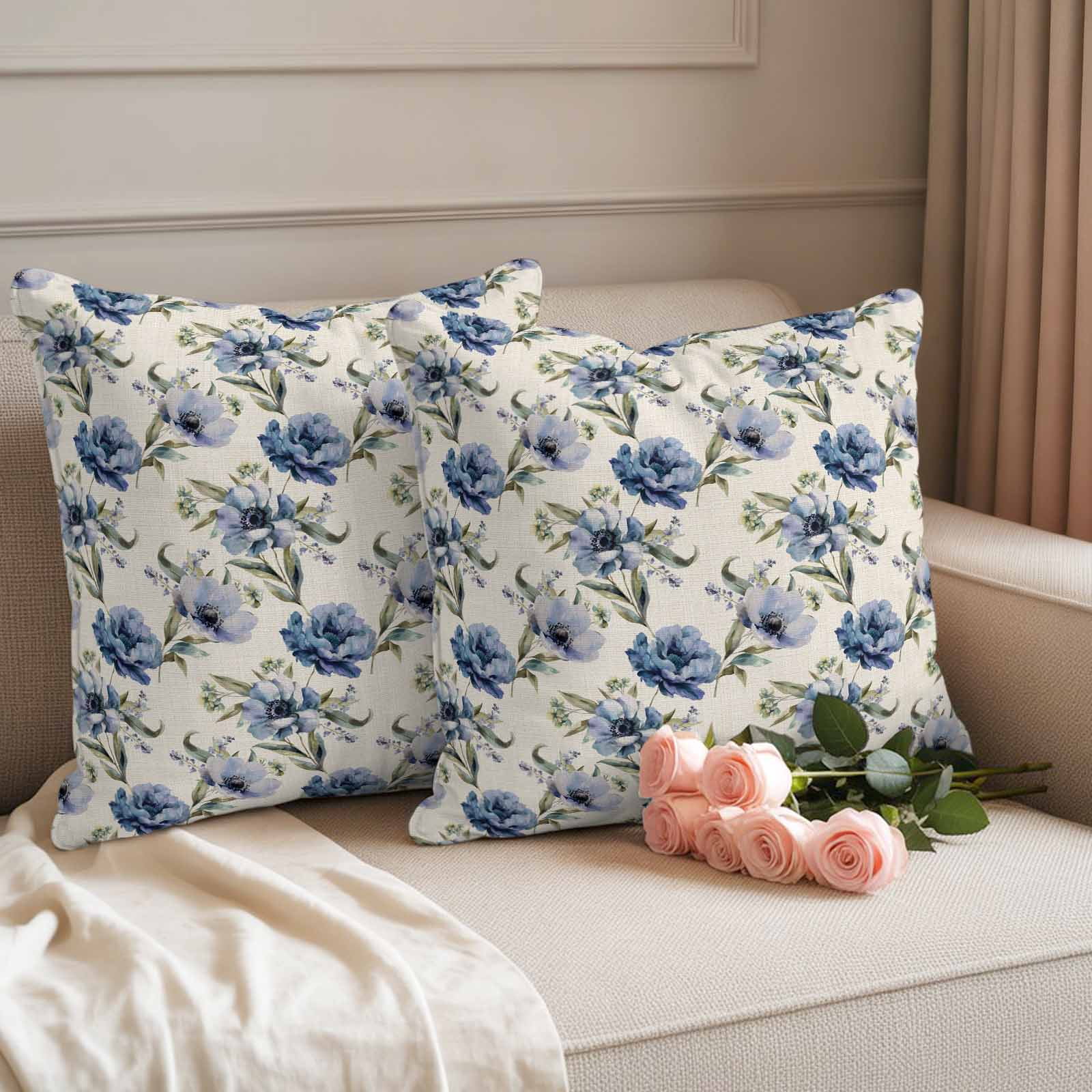 Pack of 2 Outdoor Pillow Covers,Waterproof Navy Blue Floral Throw Pillow Covers,Vintage Flowers Elegant Pastoral Rustic Decorative Pillowcases Cushion Covers Couch Pillow Sham Protector 26x26 Inch