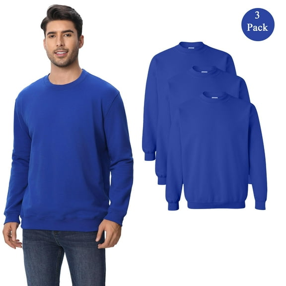 Zfeel Men's Crewneck Sweatshirt, Long Sleeve Pullover Fleece Classic Sweatshirt, Royal, 3-Pack, S
