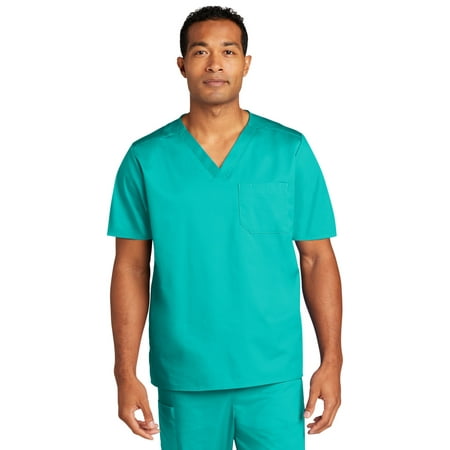 

WonderWink Unisex WorkFlex Chest Pocket V-Neck Top WW3160 In Teal Blue