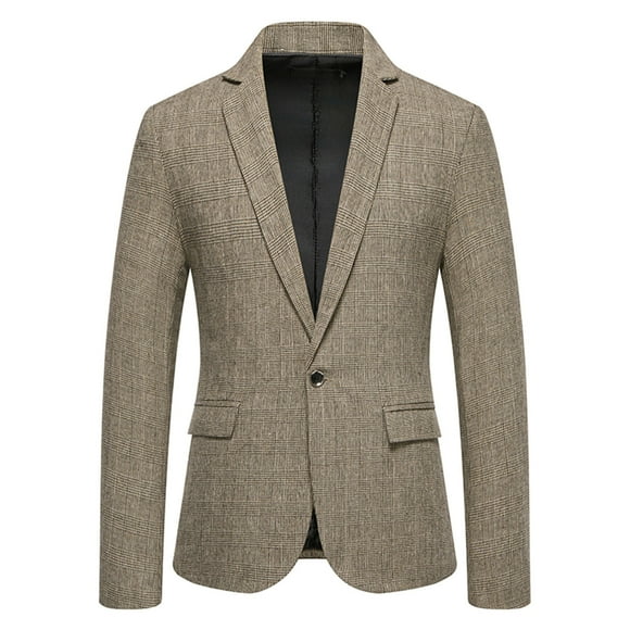 hotojiny Mens Blazers Slim Fit Business Casual Suit Jacket Lightweight Plaid Work Sport Coat One Button Travel Blazer