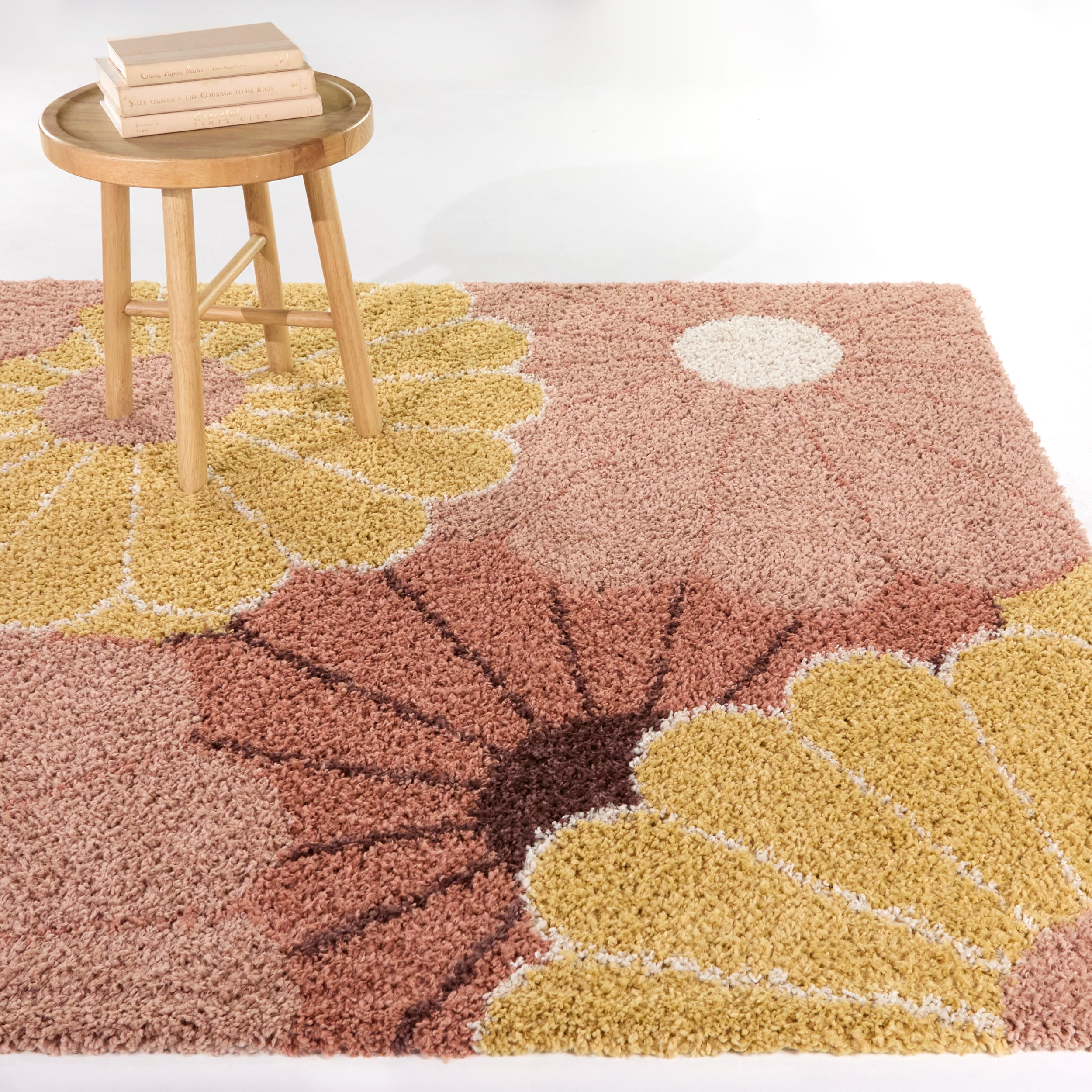 Mainstays Pink Floral Indoor Shag Rug, 5' 3"W x 7'L