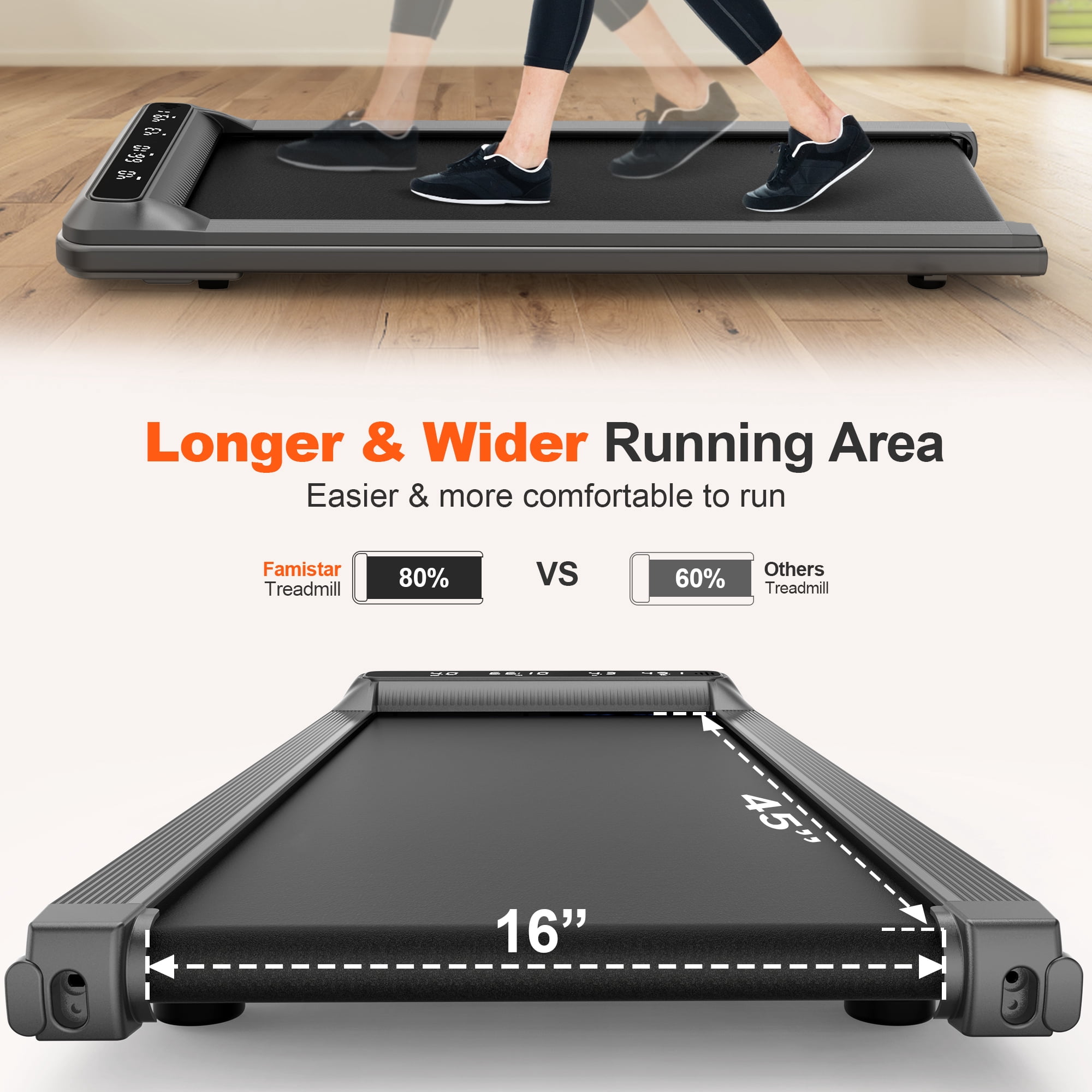 2.5HP Treadmill Walking Pad, 2-in-1 Portable Electric Exercise Treadmill, Under Desk Treadmill with Remote Control, 265LB Capacity, HiFi Bluetooth Speaker, 0.5-4Mph Speed, for Home & Office